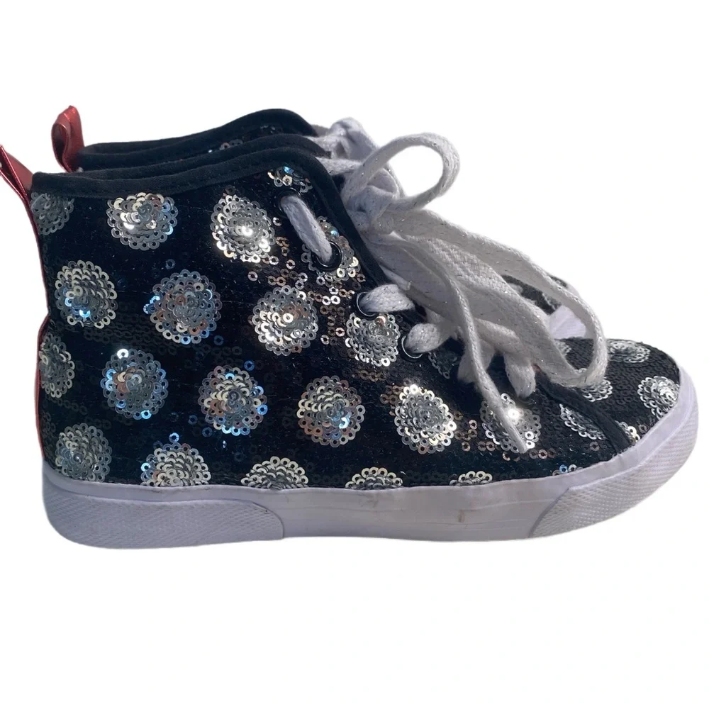 Disney Parks Girls Minnie Mouse Sequin Black Silver‎ Dot High-top Sneakers Sz 4